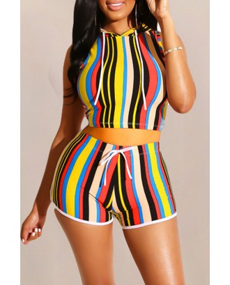 Lovely Casual Striped Yellow Two-piece Shorts Set
