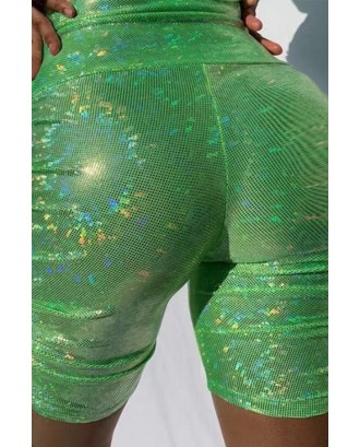 Lovely Beautiful Ruffle Design Green Two-piece Shorts Set