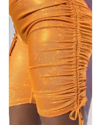 Lovely Beautiful Ruffle Design Orange Two-piece Shorts Set