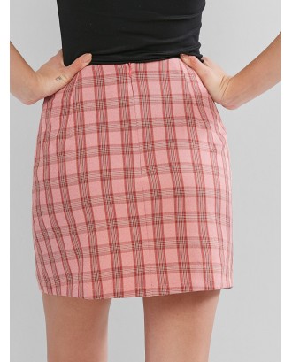  Slit Hem Plaid Skirt - Multi S