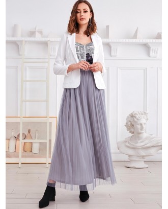  Lined Mesh Pleated Maxi Skirt - Gray M