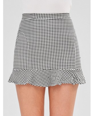 Short Gingham Ruffled Skirt - Multi M