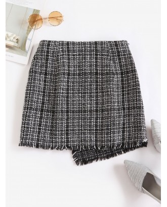  Tweed Faux Wrap Skirt - Black S