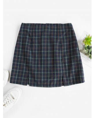  Slits Plaid Mini A Line Skirt - Multi-c S