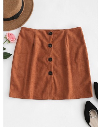 Button Down Suede Skirt - Orange Salmon M