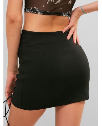 Side Zipper Lace Up Mini Skirt - Black M