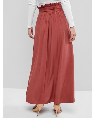 Slit Paperbag Waist Long Skirt - Red Wine Xl