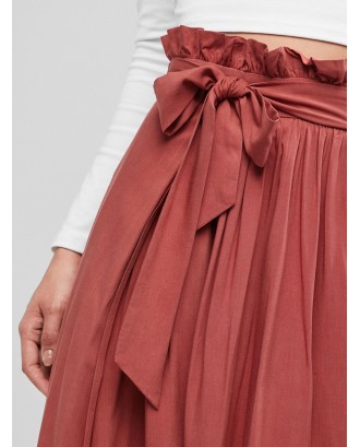 Slit Paperbag Waist Long Skirt - Red Wine Xl