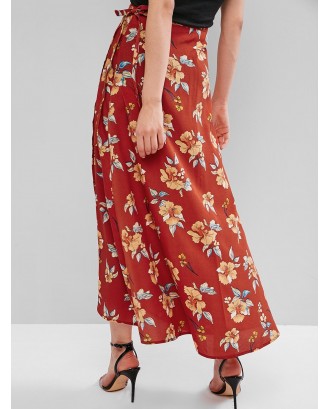  Flower Maxi Wrap Skirt - Chestnut Red M