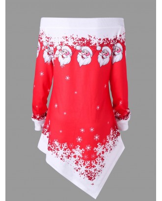 Plus Size Christmas Off The Shoulder Asymmetric Sweatshirt - Red Xl
