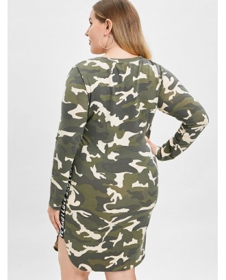  Camo Plus Size Slit Tee Dress - Acu Camouflage 3x