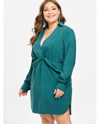  Plunge Plus Size Long Sleeve Dress - Greenish Blue 3x