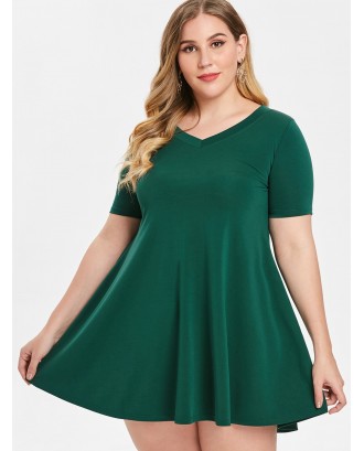 Plus Size Trapeze Dress - Green 2x