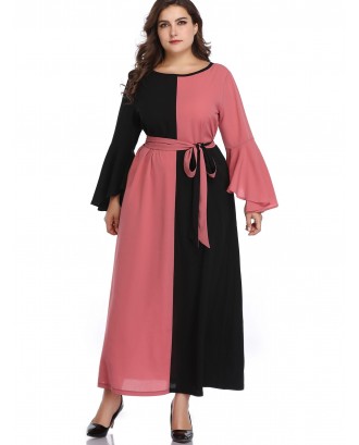 Two Tone Flare Sleeve Plus Size Dress - Multi 3x