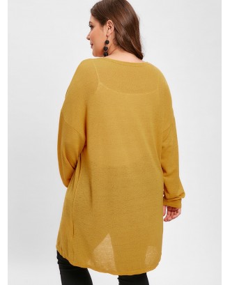  Plus Size Tunic Knit Cardigan - Bee Yellow 2x