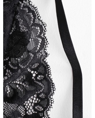 Bralette Lace Strappy Lingerie Set - Black M