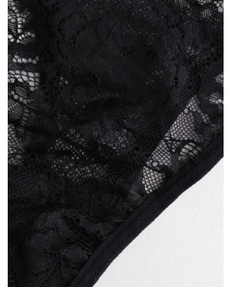  Bralette Lace Strappy Lingerie Set - Black M
