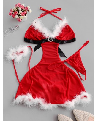 Christmas Cut Out Cosplay Lingerie Babydoll Set - Red S