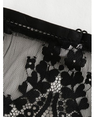Underwire Crotchless Lace Lingerie Set - Black S
