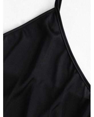 Satin Trim Short Pajama Set - Black M