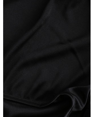 Satin Trim Short Pajama Set - Black M