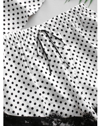Polka Dot Lace Insert Pajama Shorts Set - Multi-a S
