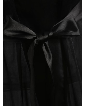 Satin-trim Robe - Black L