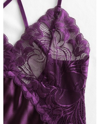 Crisscross Lace-trimmed Satin Chemise - Purple Iris L