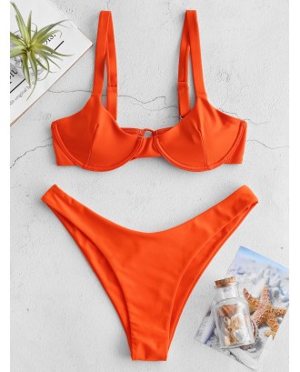  Underwire Tie Balconette Swimwear Set - Dark Orange M