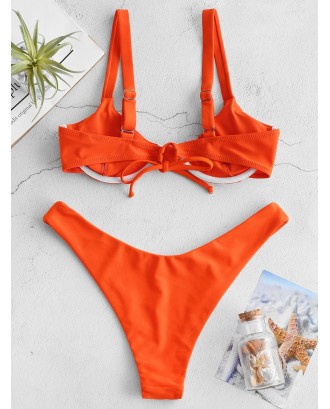  Underwire Tie Balconette Swimwear Set - Dark Orange M