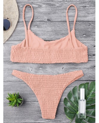 Smocked Swimwear Top And Bottoms - Pink S