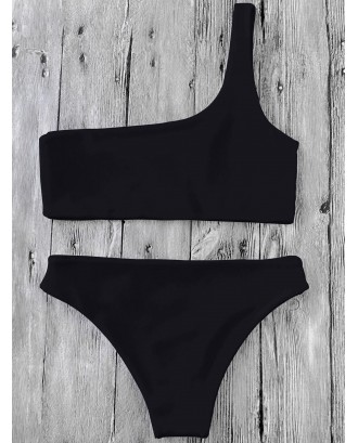 One Shoulder Swimwear Set - Black S