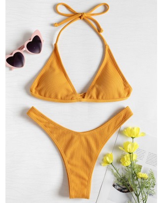  Ribbed High Leg Swimwear Set - Bright Yellow S