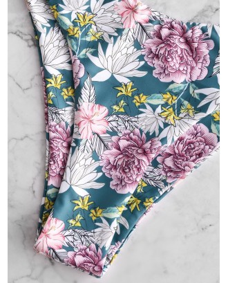  Flower Ruffle High Leg Swimwear Swimsuit - Multi-a S