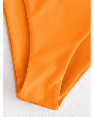 High Leg Knot Swimwear Set - Orange L