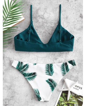  Leaf Print Swimwear Set - Peacock Blue M