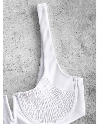  Smocked V Cut Underwire Swimwear Top - White M