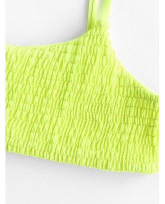  Smocked Bralette Swimwear Top - Green Yellow S