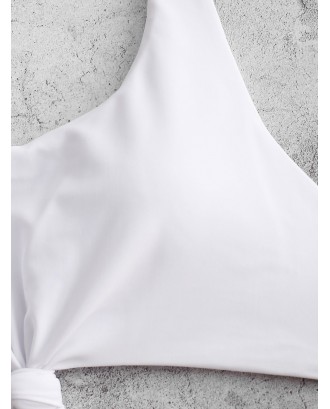  Knotted Scoop Neck Pullover Swimwear Top - White M