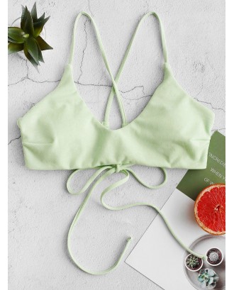  Textured Criss Cross Padded Swimwear Top - Mint Green S