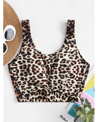  Leopard Knotted Padded Swimwear Top - Multi-a L
