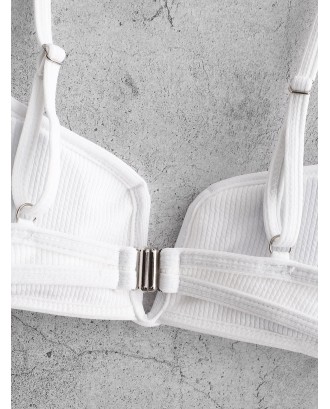  Ribbed V Wired Cami Swimwear Top - White S