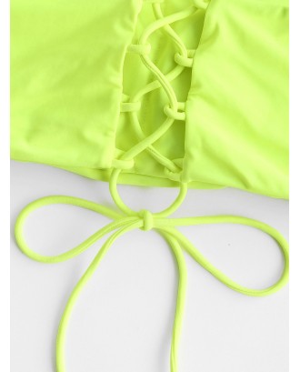  Lace Up Cami Padded Swimwear Top - Chartreuse L