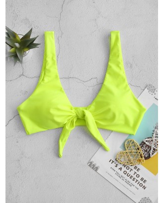  Tied Plunging Padded Swimwear Top - Green Yellow S