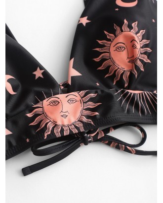  Sun And Moon Lace Up Padded Swimwear Top - Multi-b M