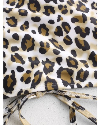  Crisscross Lace-up Leopard Swimwear Top - Multi-a M