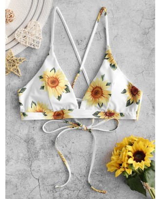  Crisscross Lace-up Sunflower Swimwear Top - White S