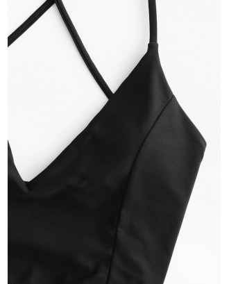  Crisscross Lace-up Cropped Swimwear Top - Black S