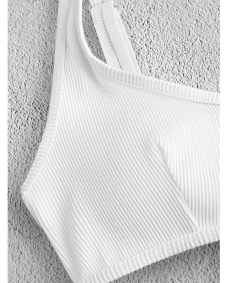  V-wired Textured Ribbed Swimwear Top - White M