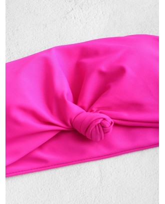  Knot Hem Bandeau Swimwear Top - Hot Pink S